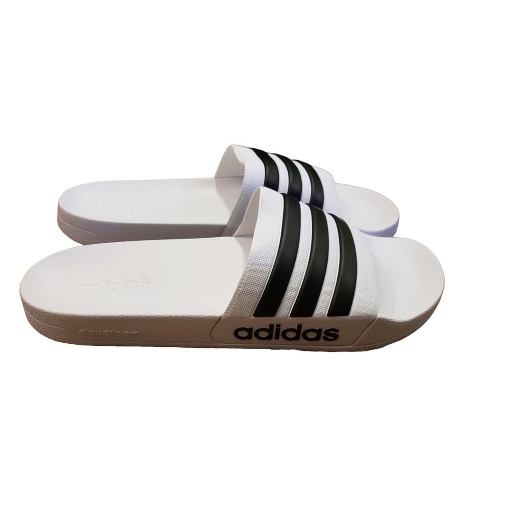 Adidias Adilette Shower Slides White Black Stripes NIB SZ Mens 18